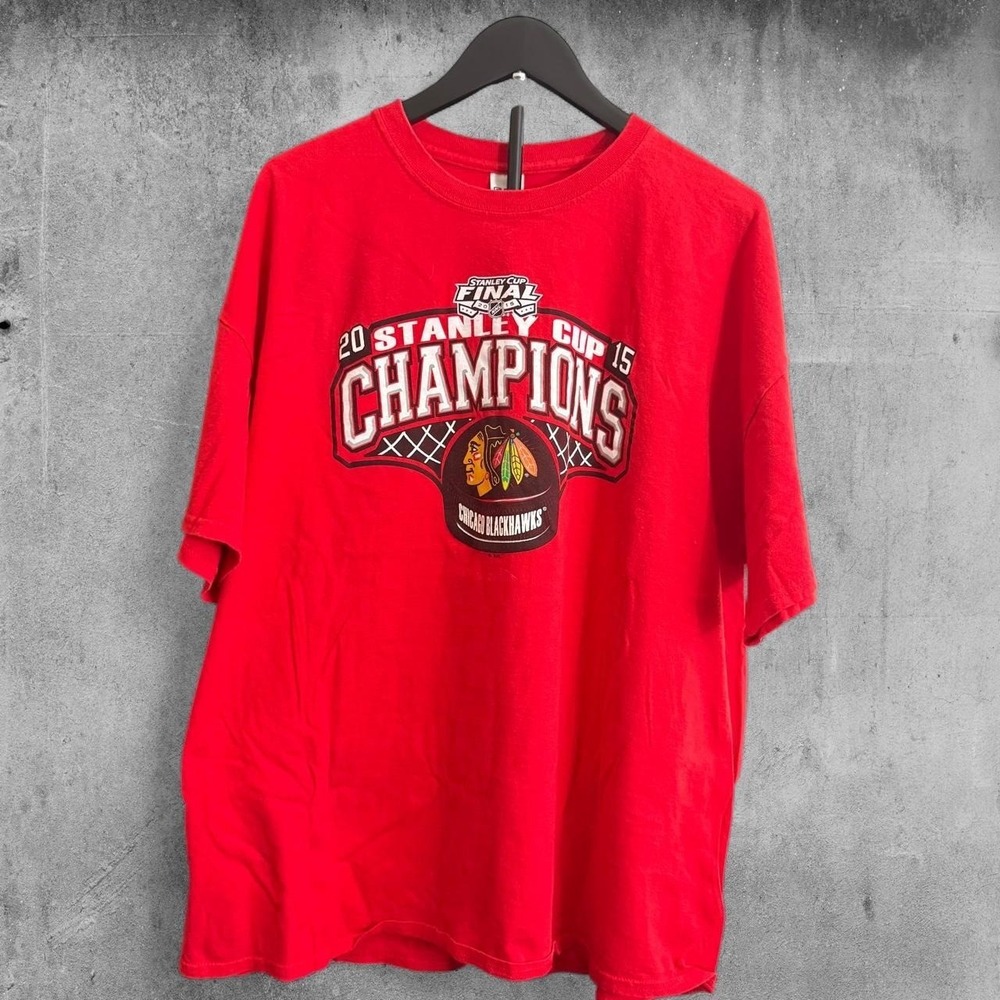 2015 Chicago Blackhawks Stanley Cup Champions red cotton t-shirt 2XL Gildan